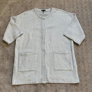 Eileen Fisher Short Sleeve Jacket Women XL White Black Snap Front Organic Cotton